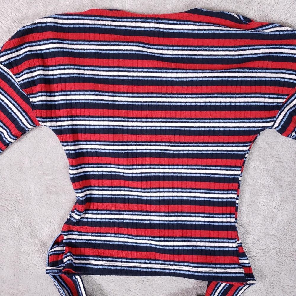 Free People Always With Me Faux Wrap Long Sleeve Tee S Red Blue White - Picture 7 of 9